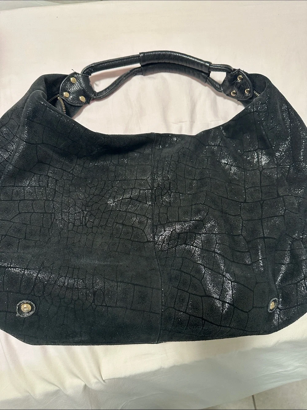 Lola Bernard Leather Elegant Black Crocodile-Embossed shoulder Hono Large Bag